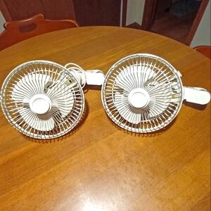 Set of 2 Lasko 6 Inch White Clip-on 2 Speed Electric Fans